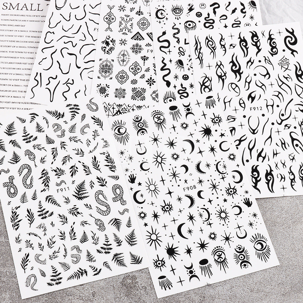 Calcomanías de arte de uñas en blanco y negro de la serpiente en blanco y negro